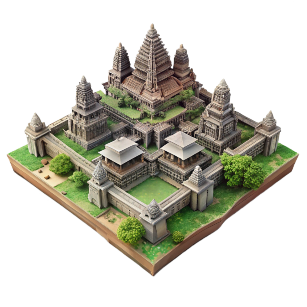 vibrant artistic Angkor Wat Temple Complex Aerial View Cutout exclusive png