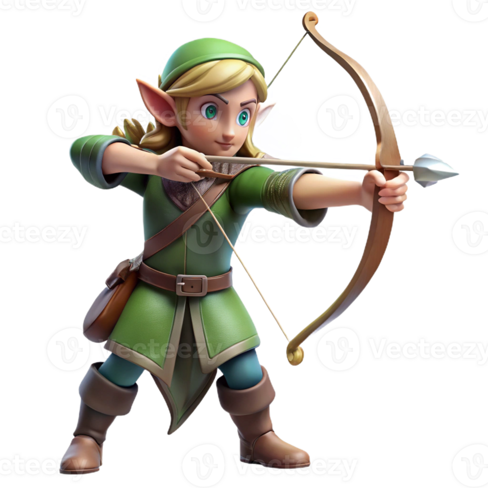 extraordinary minimalist A Graceful Elf Archer Aiming a Silver Ar authentic png