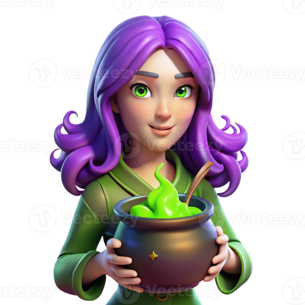 dramatic abstract Portrait of a Young Witch with Vibrant Pur high resolution png