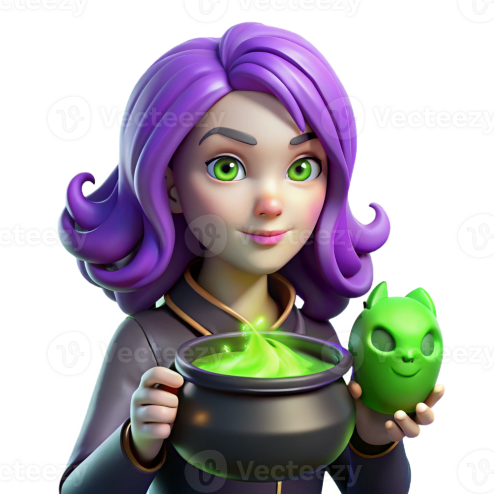wonderful modern Portrait of a Young Witch with Vibrant Pur original png