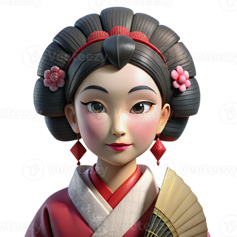 elegant rustic Portrait of a Geisha with Elab high quality png