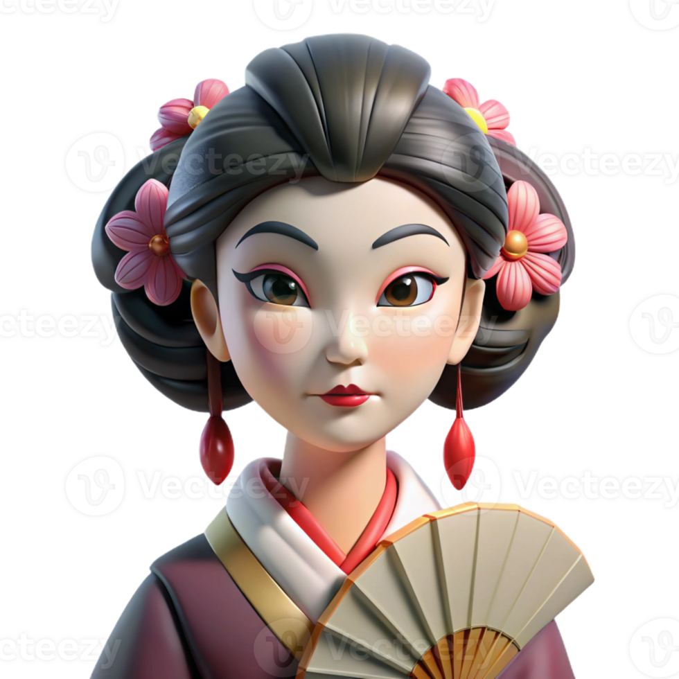 dramatic modern Portrait of a Geisha with Elab high quality png