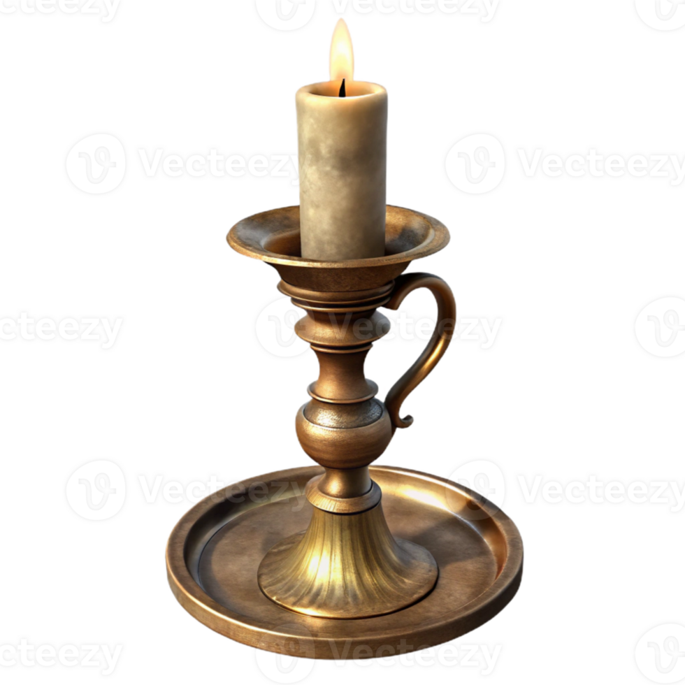 stunning abstract Antique Brass Candlestick Single Candle Transparent Background detailed png