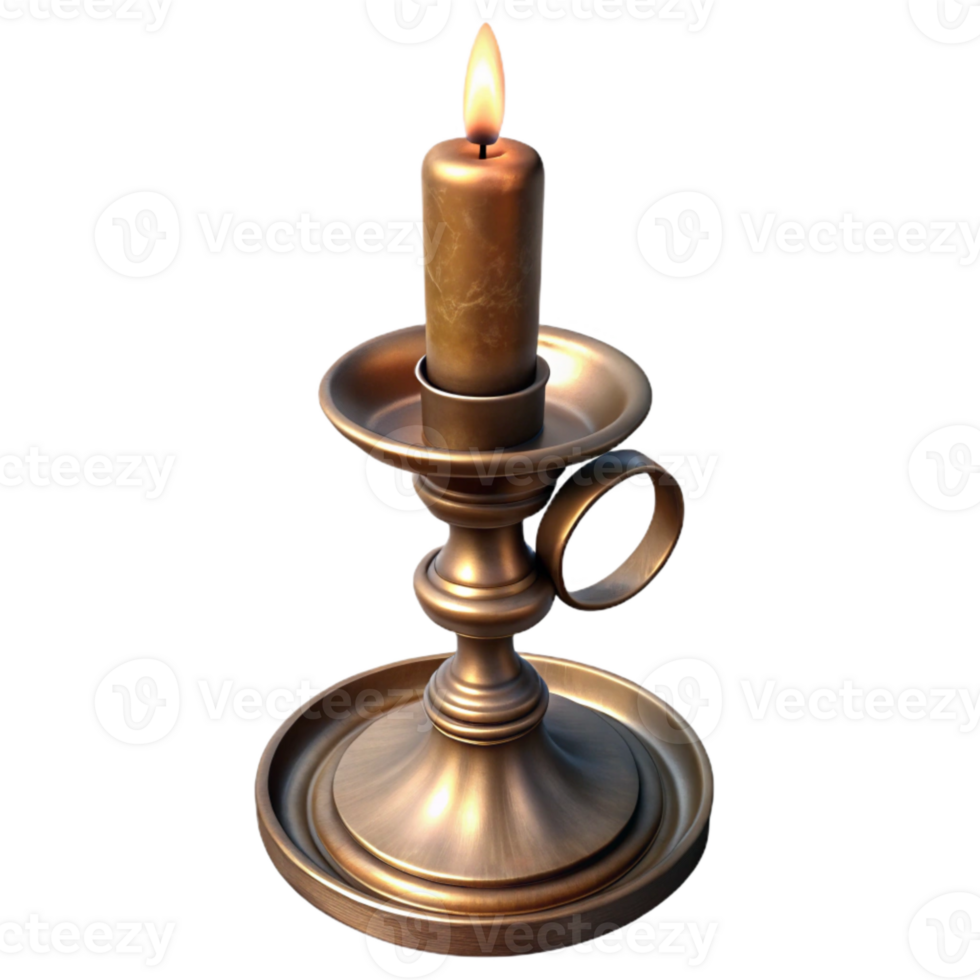 elegant modern Antique Brass Candlestick Single Candle Transparent Background professional png