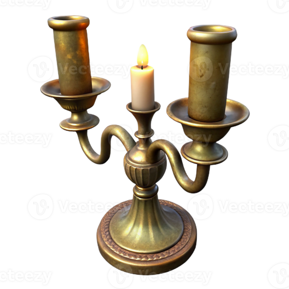 elegant creative Antique Brass Candlestick Two Candles on Transparent Background high quality png