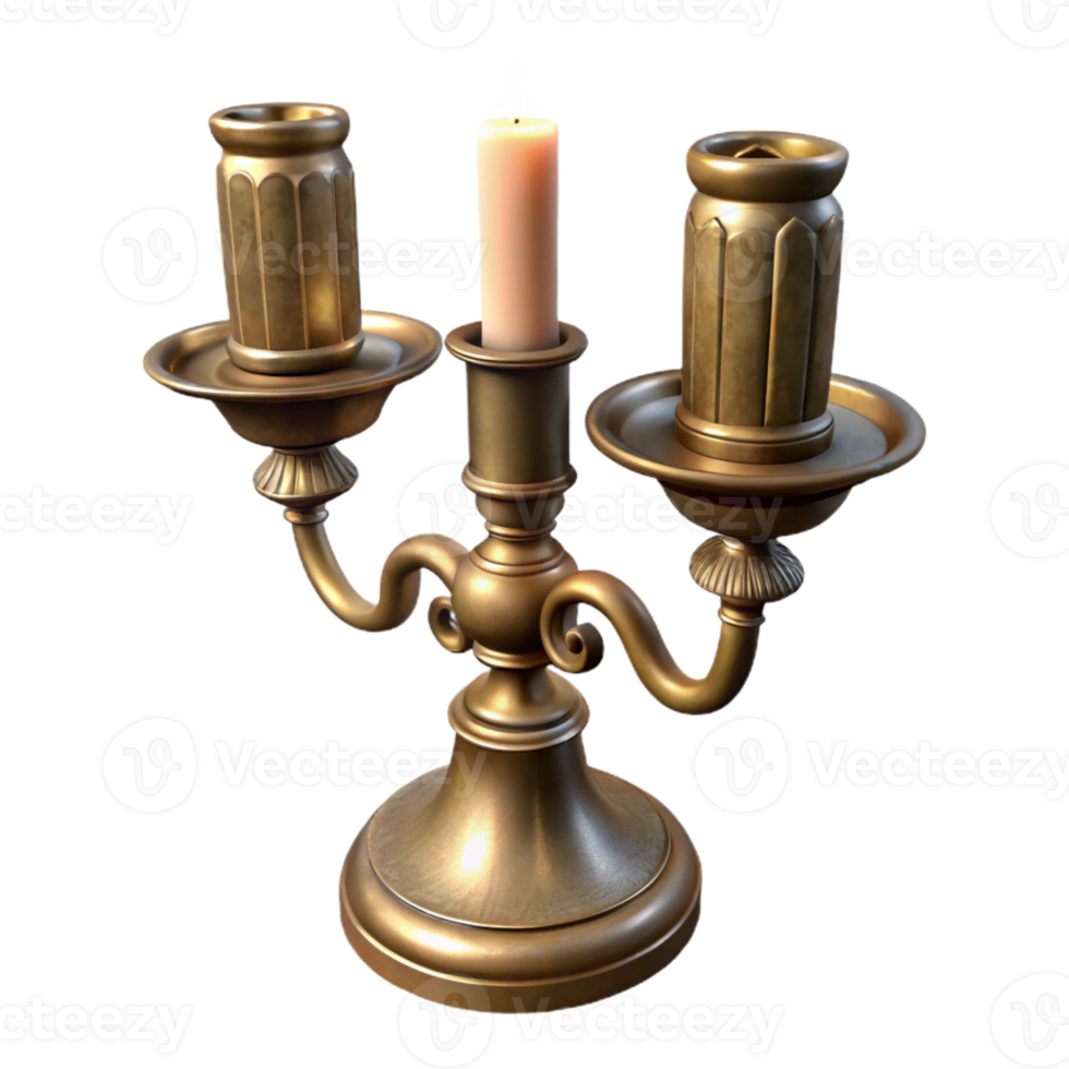 beautiful vintage Antique Brass Candlestick Two Candles on Transparent Background high quality png