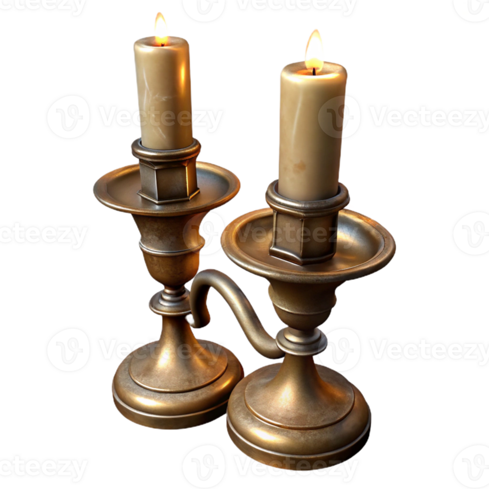 elegant classic Antique Brass Candlestick Two Candles on Transparent Background authentic png