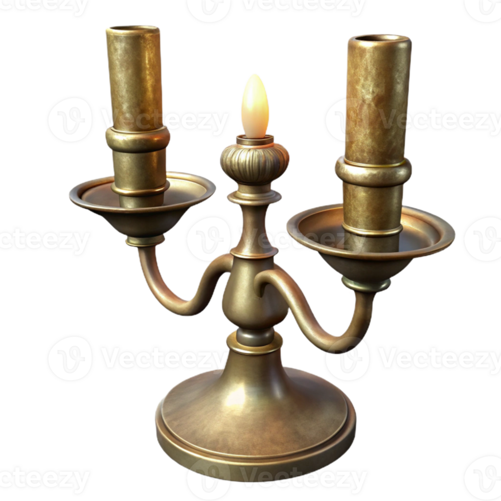 vibrant vintage Antique Brass Candlestick Two Candles on Transparent Background detailed png