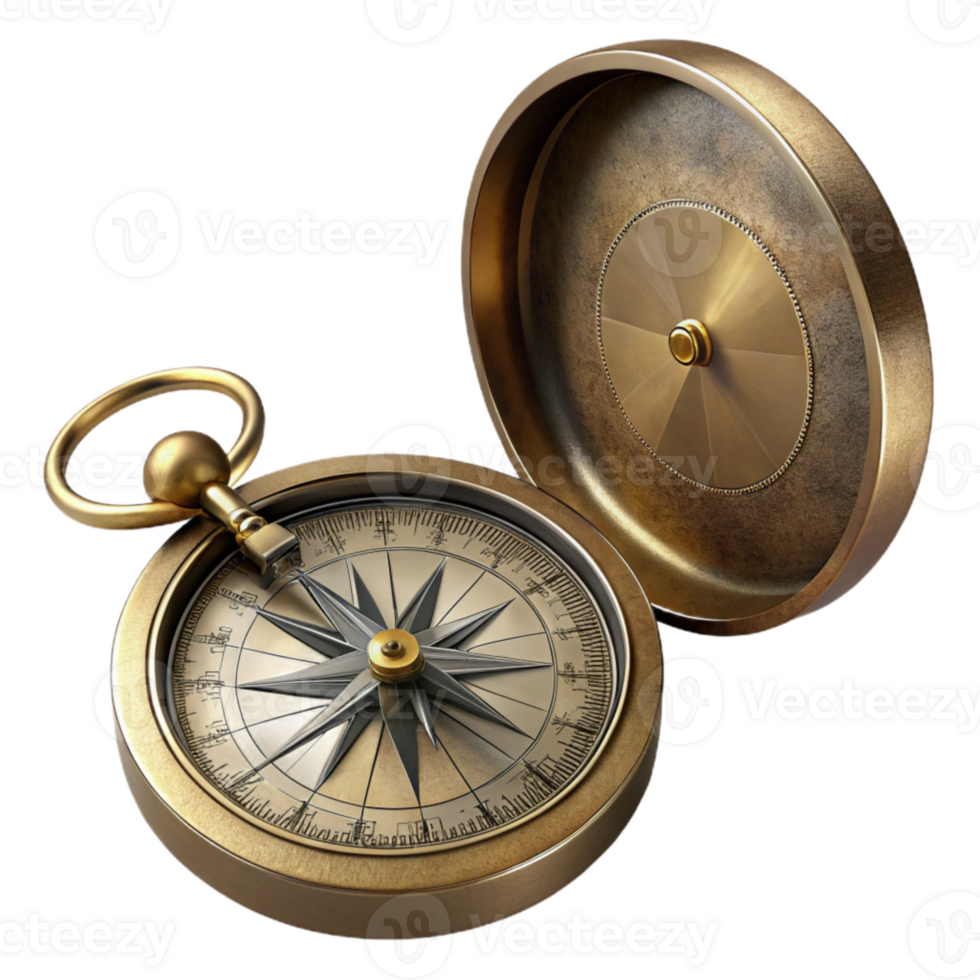 wonderful minimalist Antique Brass Compass Open Face Cutout high resolution png