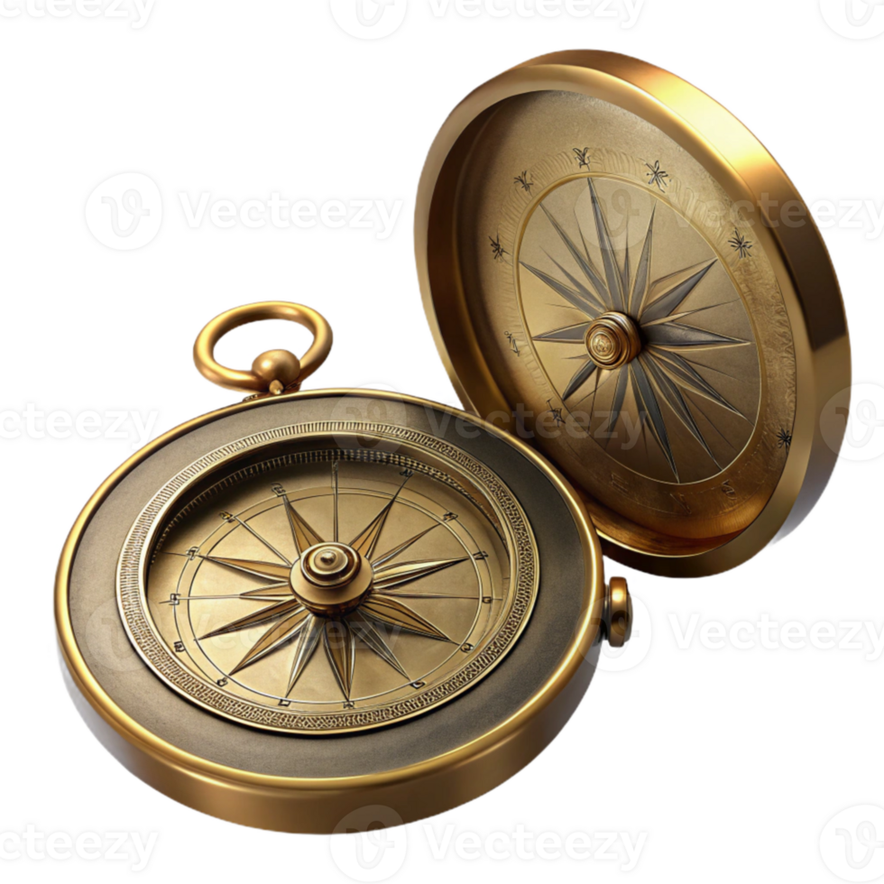 vibrant rustic Antique Brass Compass Open Face Cutout authentic png