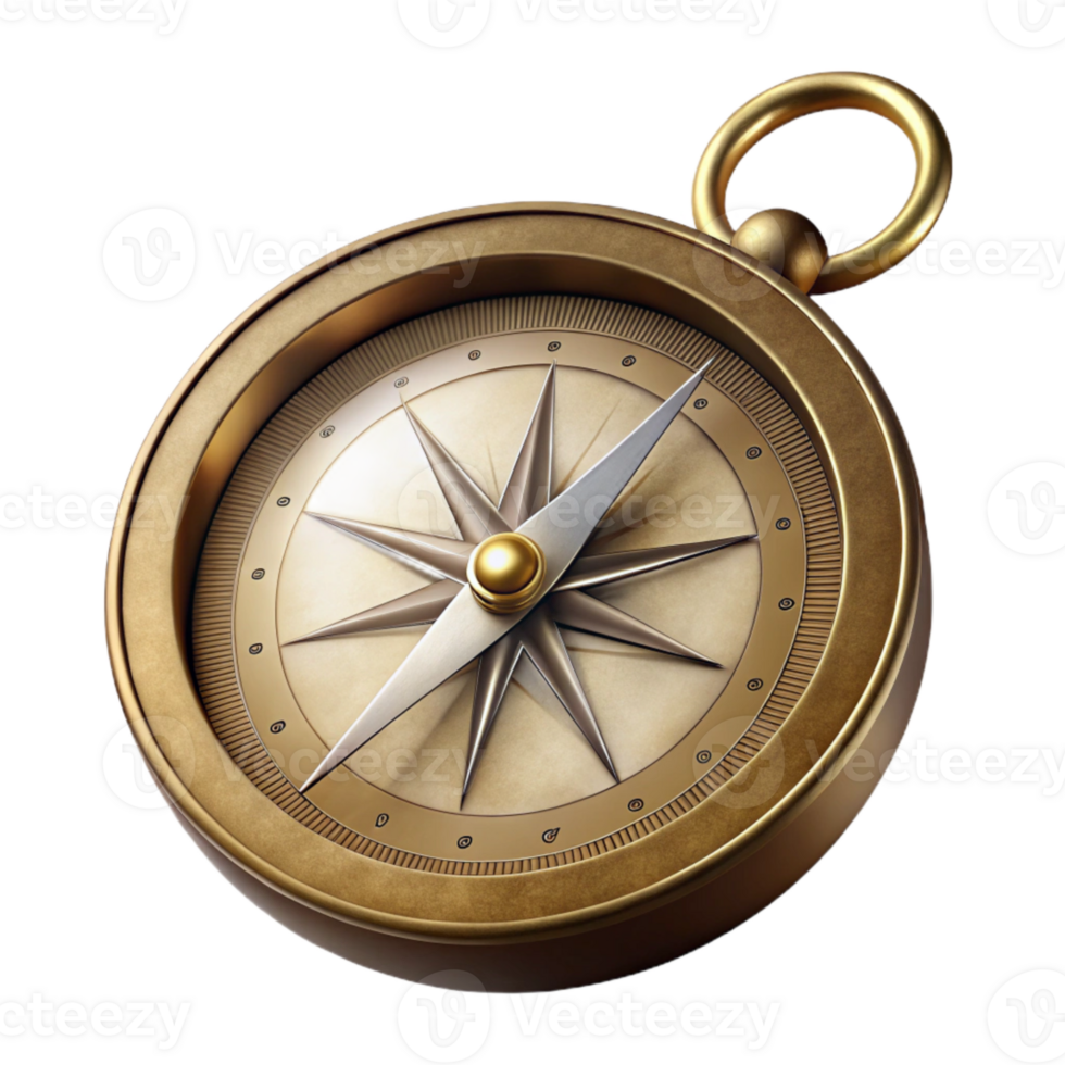 wonderful classic Antique Brass Compass Top View Transparent Background detailed png