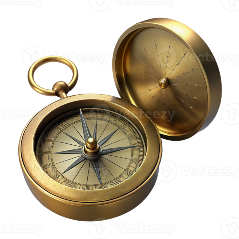 serene rustic Antique Brass Compass with Lid Cutout genuine png