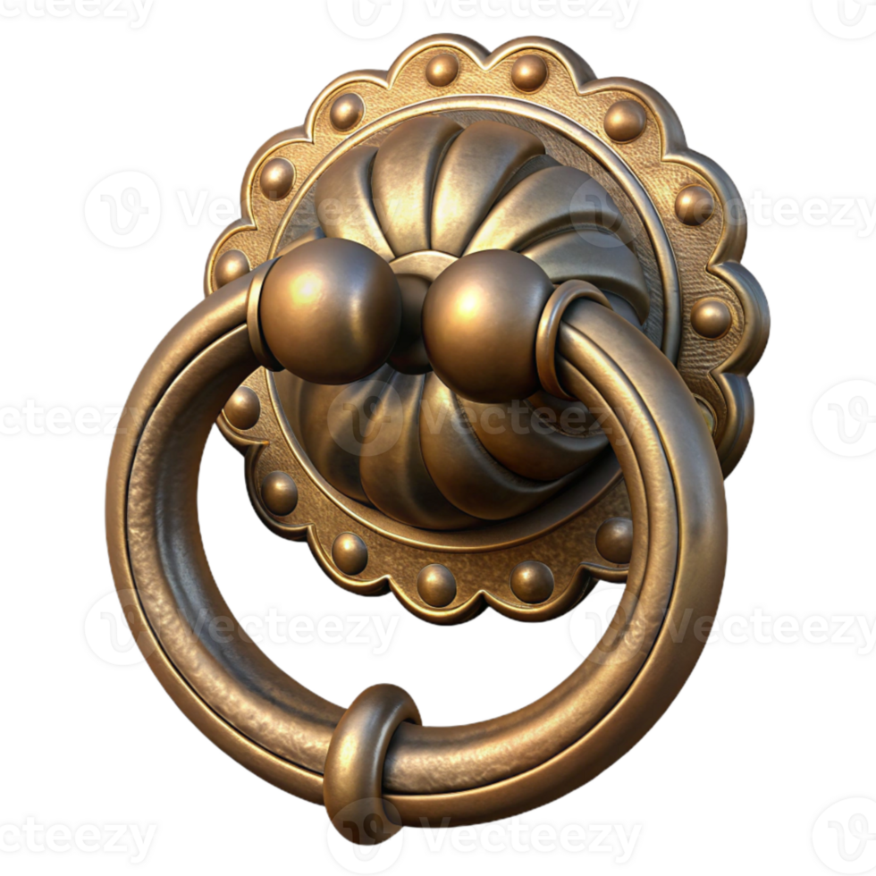 dramatic artistic Antique Brass Door Knocker Lion Head on Transparent Background high quality png