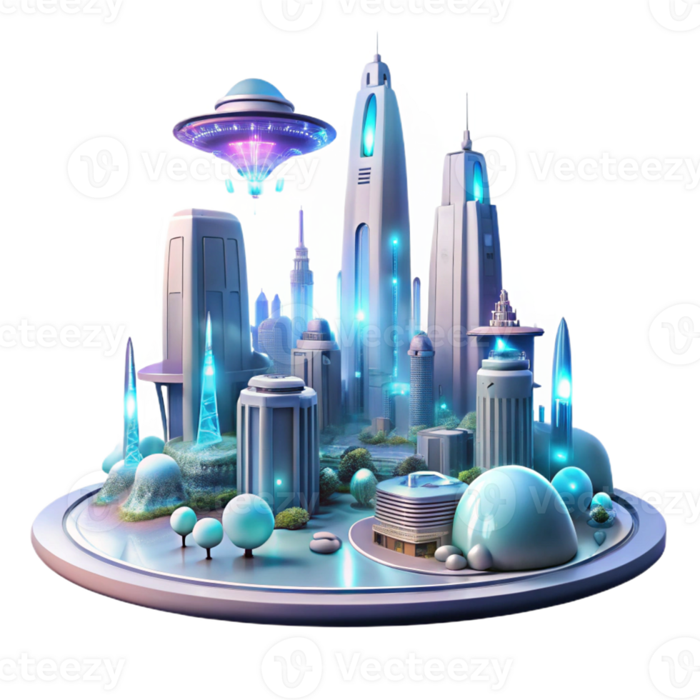 extraordinary modern Futuristic Cityscape with Towering Biolum 4K png