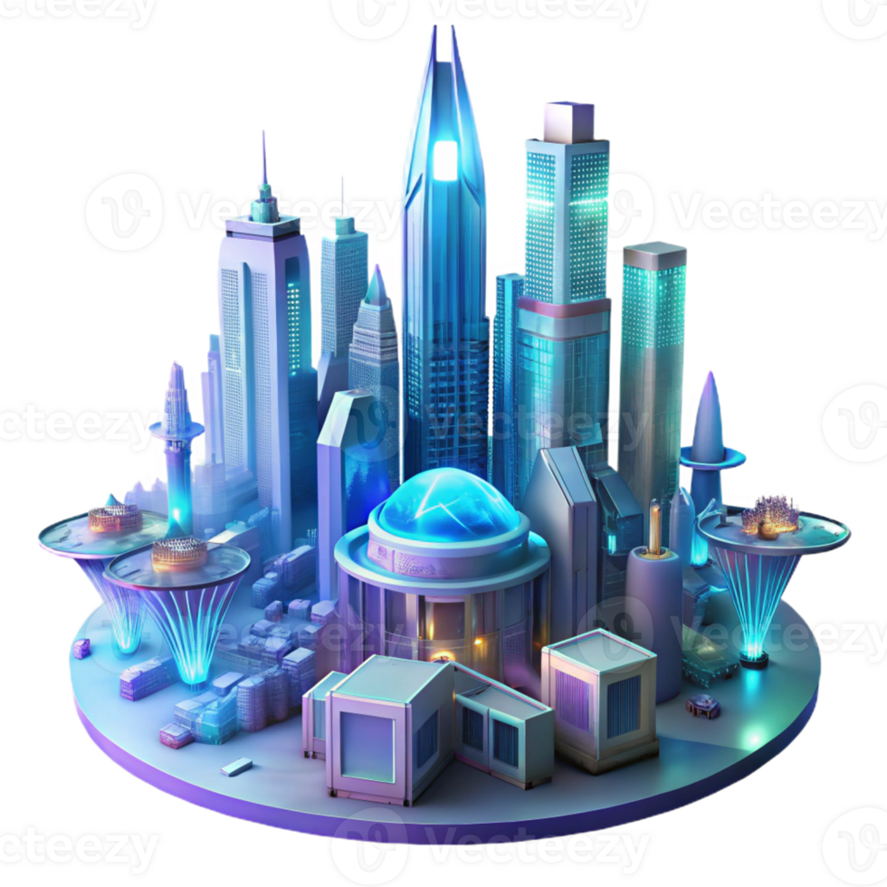 stunning artistic Futuristic Cityscape with Towering Biolum detailed png