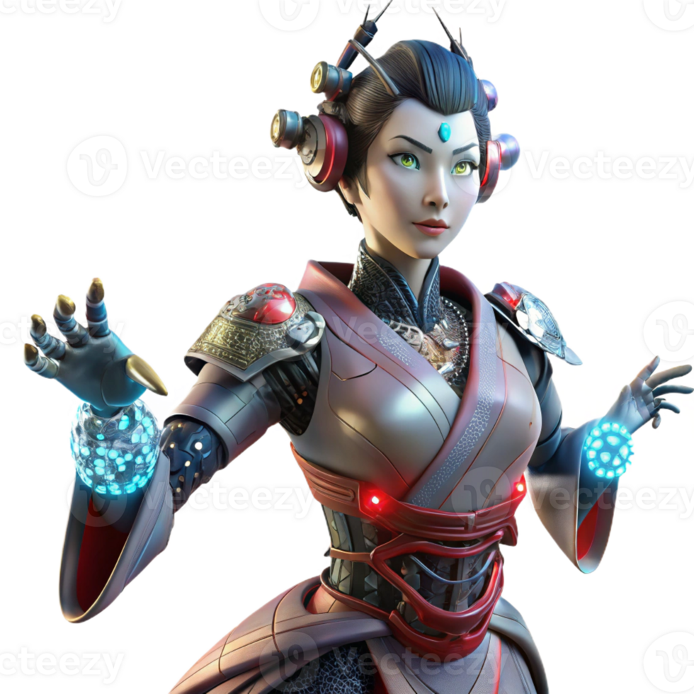 magnificent minimalist A Cyborg Geisha with Intricate Tattoos A original png