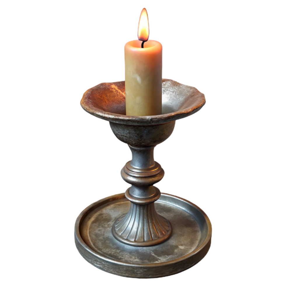 wonderful minimalist Antique Candlestick Single Candle on Transparent Background high quality png