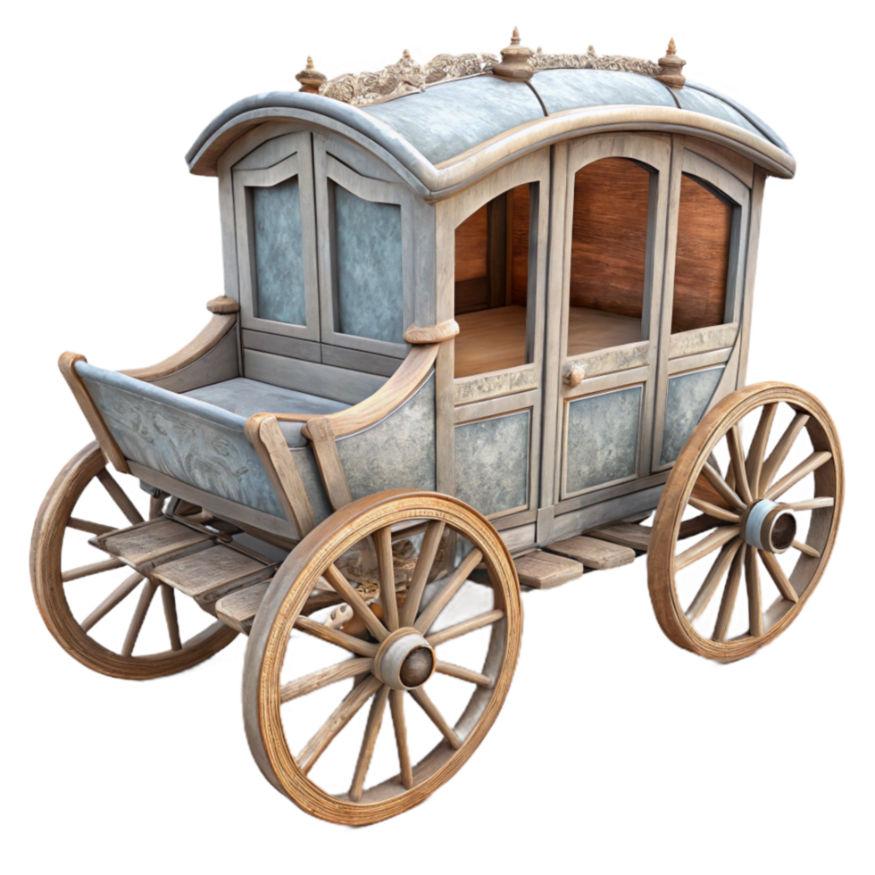 dramatic rustic Antique Carriage Side View Transparent Background premium png