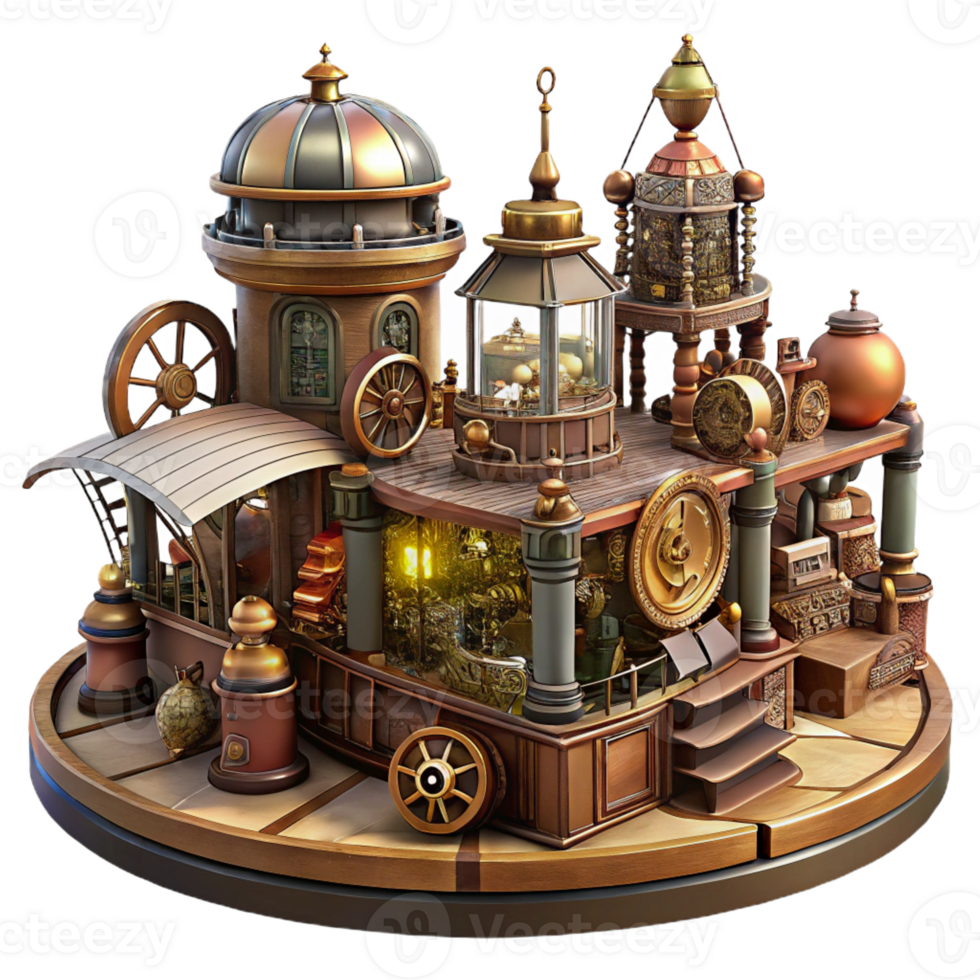 dramatic artistic A Bustling Steampunk Marketplace Filled W high resolution png
