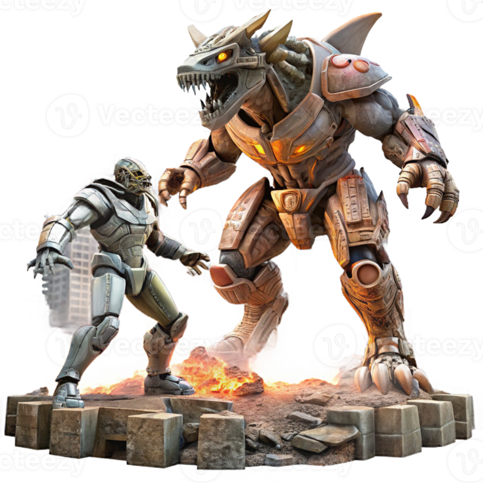 extraordinary vintage A Giant Robot Battling a Monstrous Alien genuine png