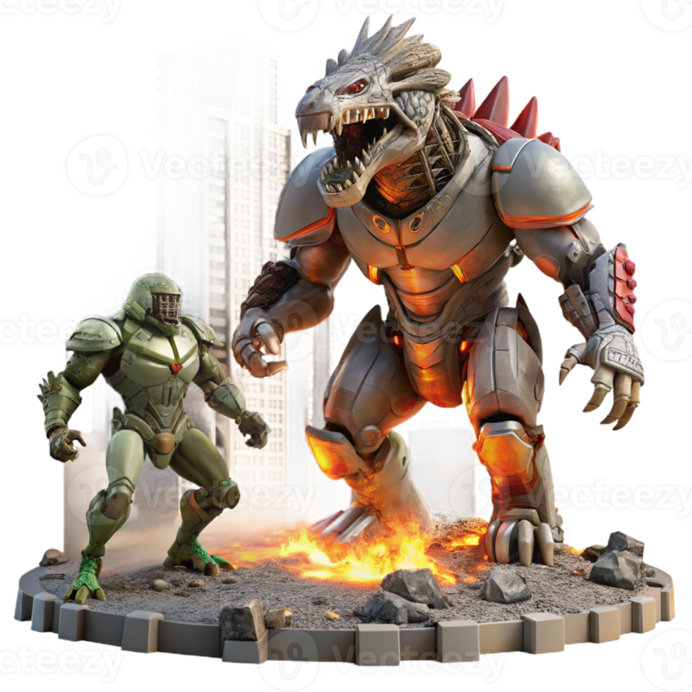 serene minimalist A Giant Robot Battling a Monstrous Alien original png