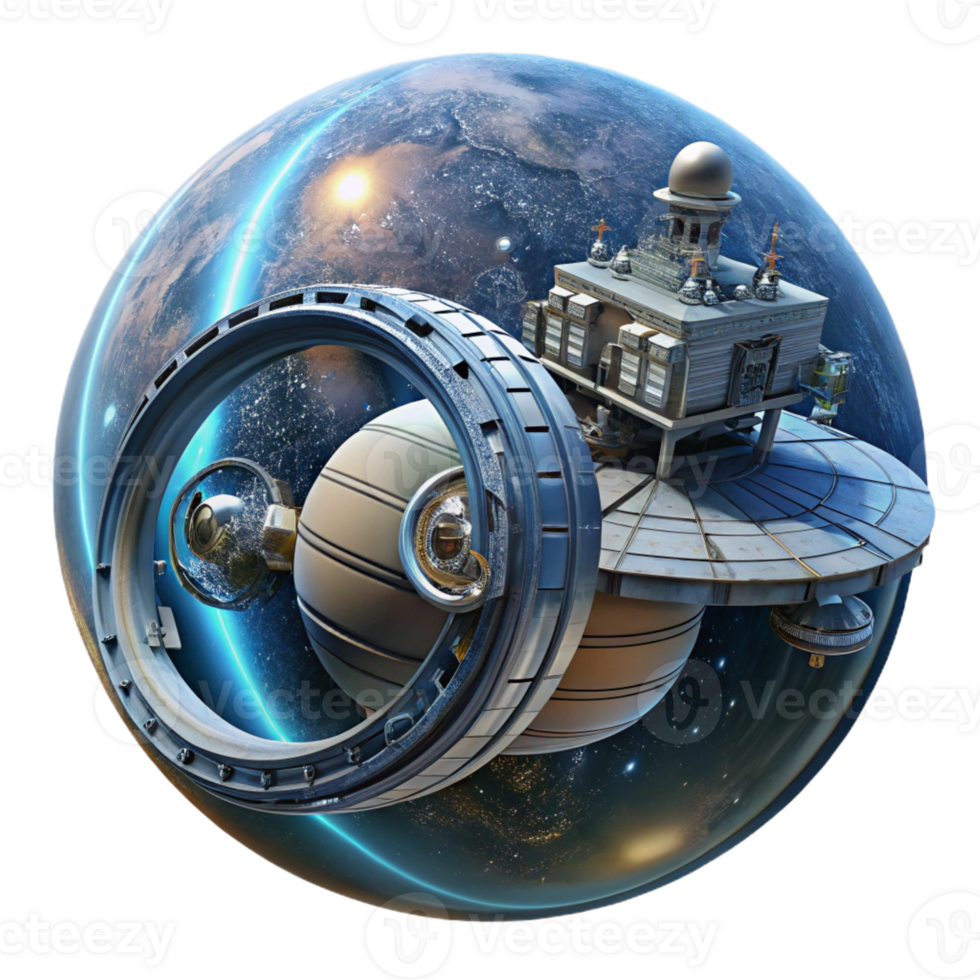 vibrant minimalist A Space Station Orbiting a Gas Giant Wit high resolution png