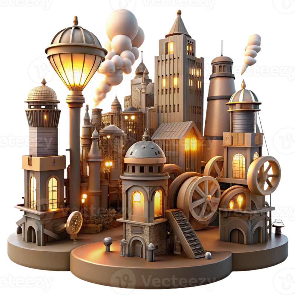 wonderful traditional A Steampunk Cityscape with Towering Buildi professional png