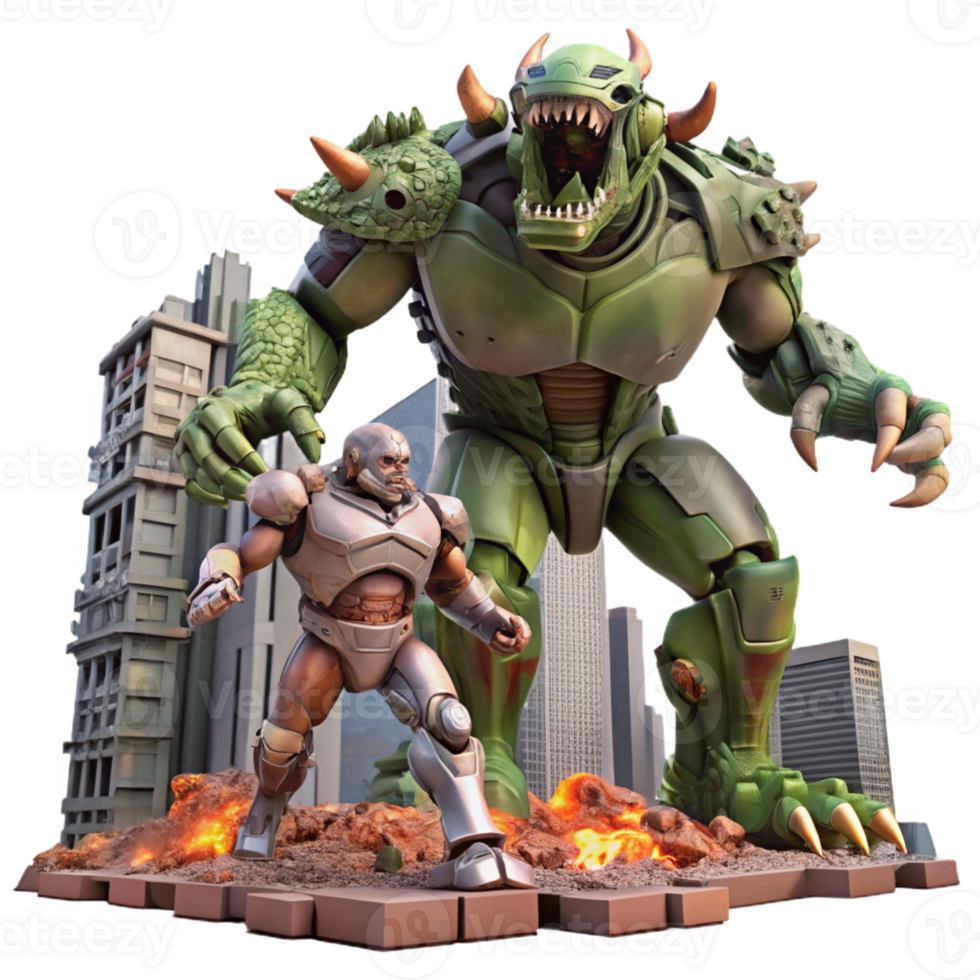 magnificent contemporary A Giant Robot Battling a Colossal Alien premium png