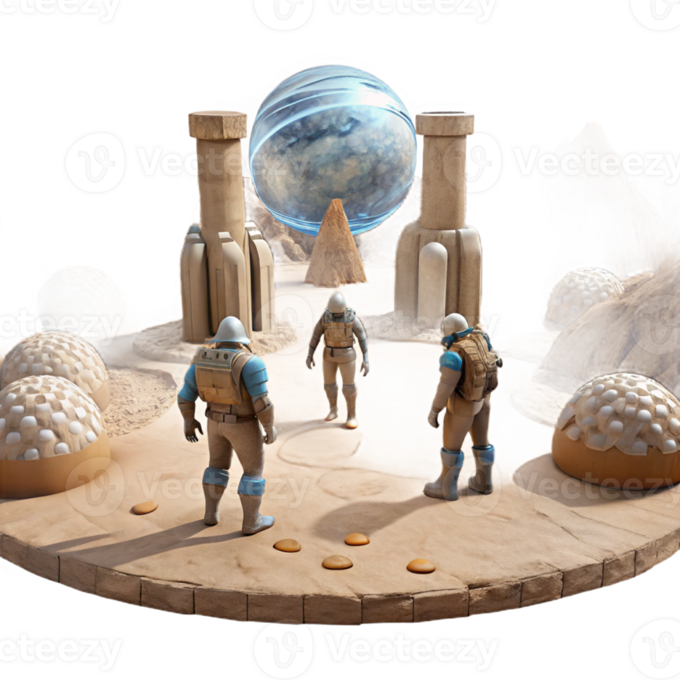 beautiful minimalist A Group of Explorers Discovering Ancient 4K png
