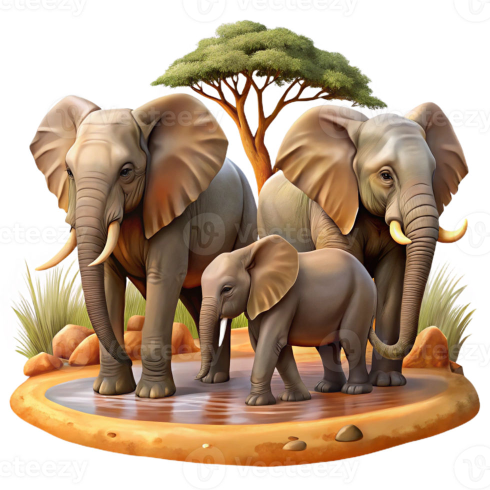 impressive classic A Family of Elephants Bathing in a Muddy premium png