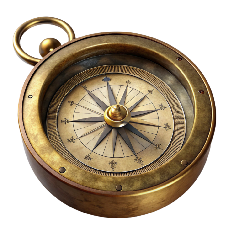 serene rustic Antique Compass Cutout with Brass Housing detailed png