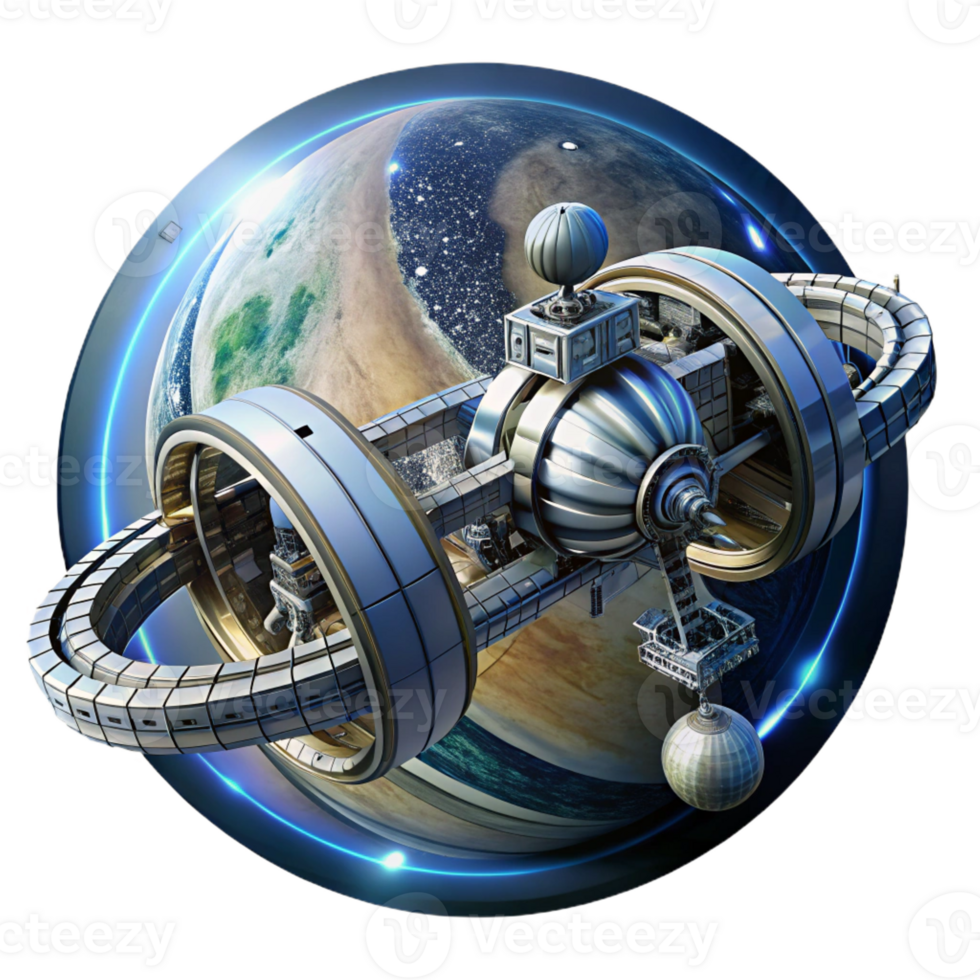impressive rustic A Space Station Orbiting a Gas Giant Wit high quality png