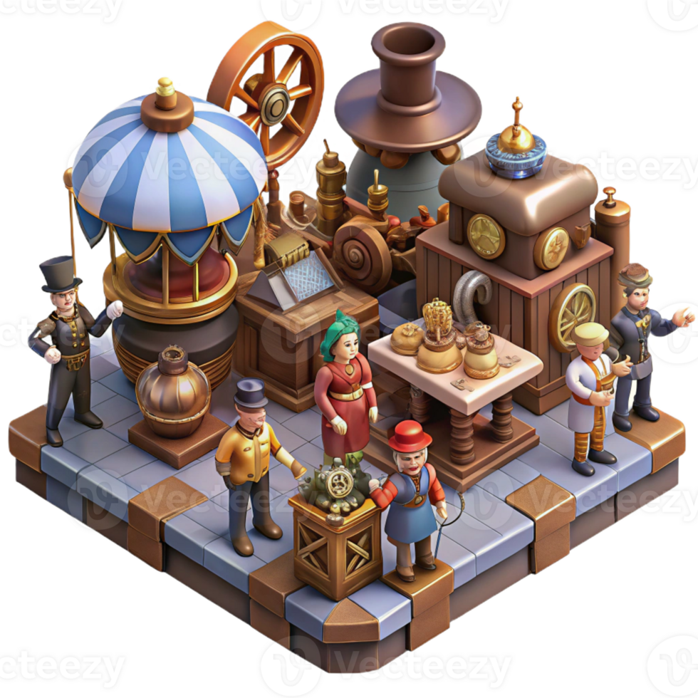 magnificent rustic A Bustling Steampunk Marketplace Filled W detailed png