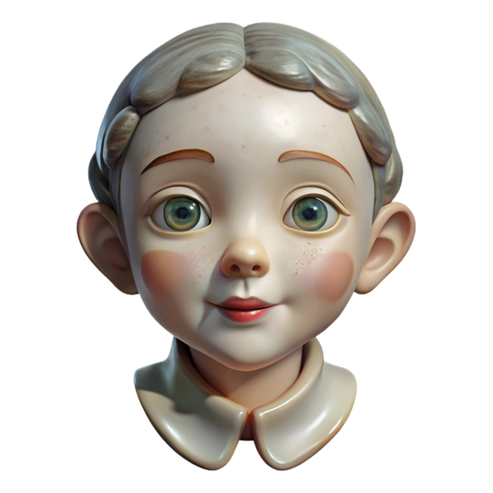 vibrant rustic Antique Doll Porcelain Face Cutout on Transparent Background genuine png