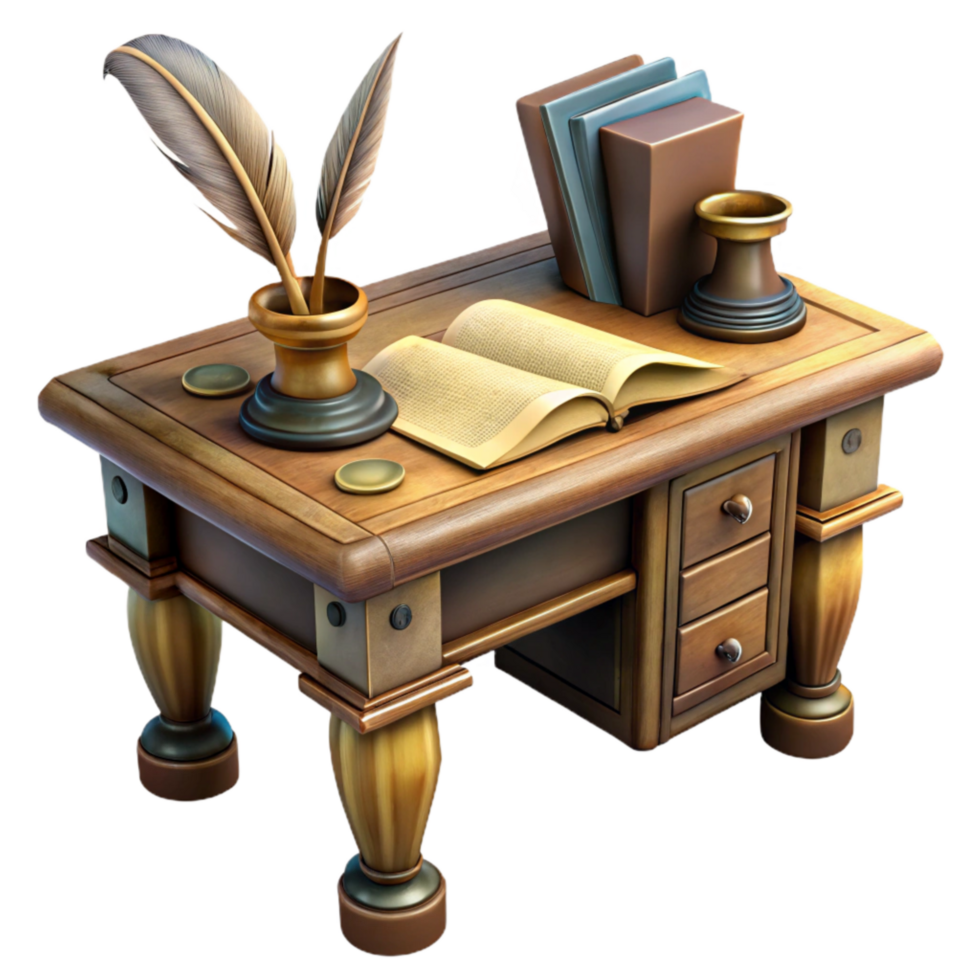 wonderful creative Antique Desk Inkwell and Quill Cutout original png