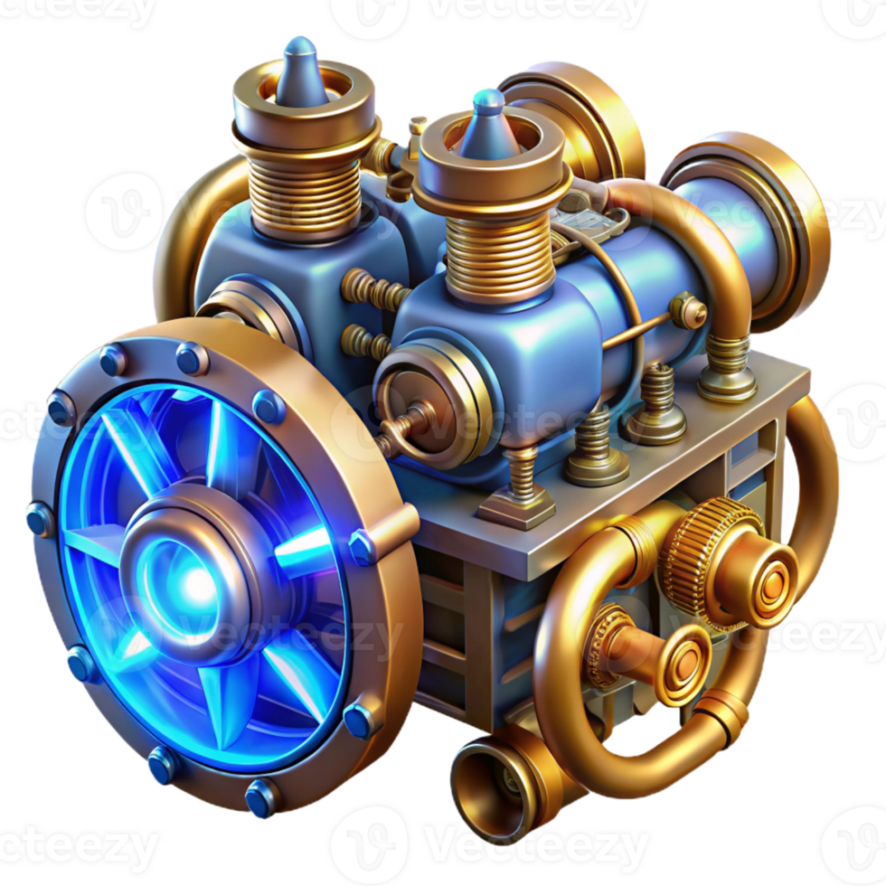 elegant minimalist A Complex Steampunk Engine Brass Pipes premium png