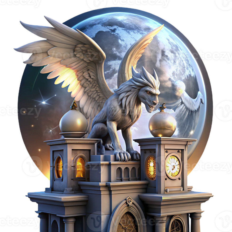 serene minimalist Majestic Griffin on Crumbling Ruins original png