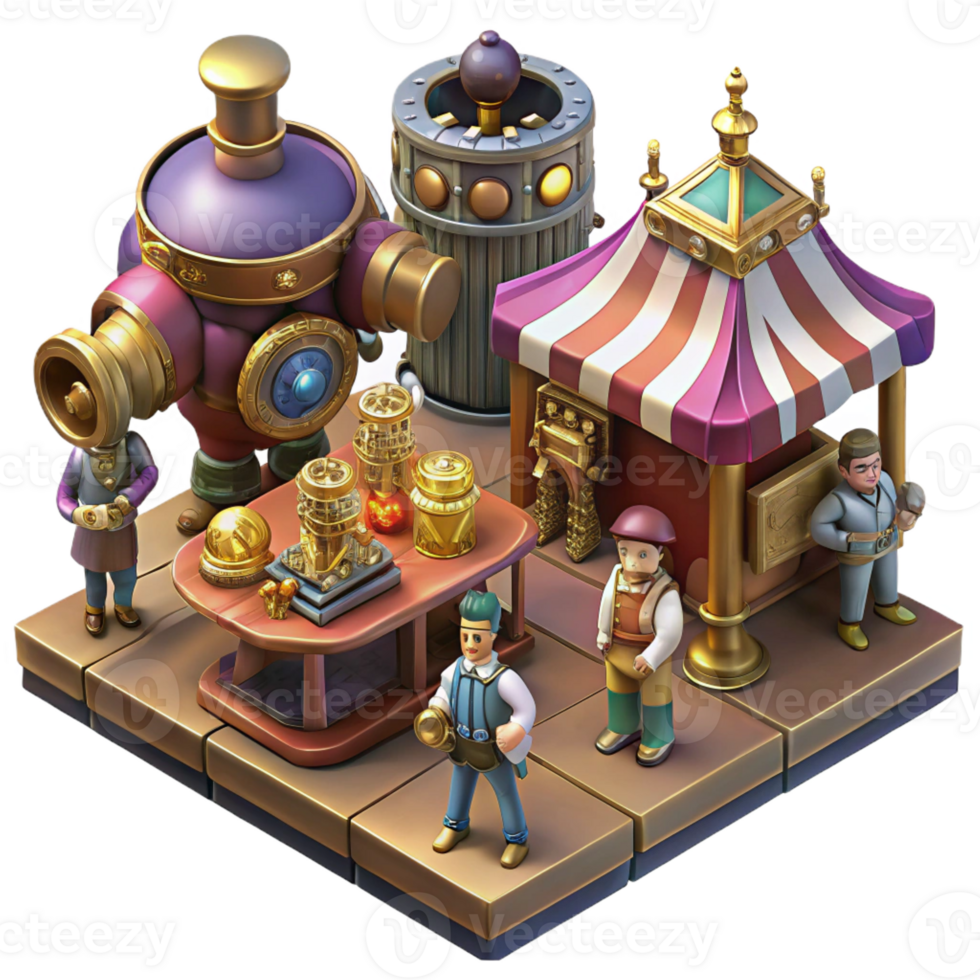 elegant vintage A Bustling Steampunk Marketplace Filled W high quality png