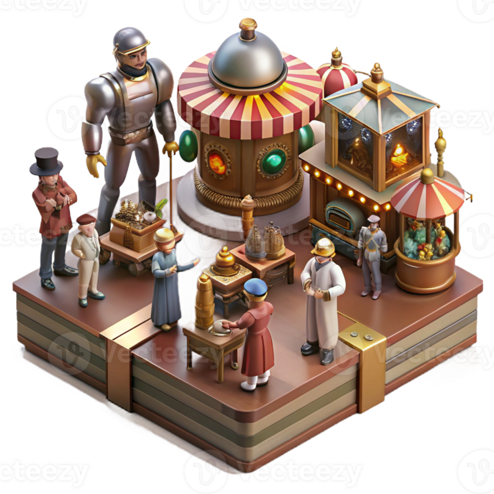 extraordinary artistic A Bustling Steampunk Marketplace Filled W genuine png