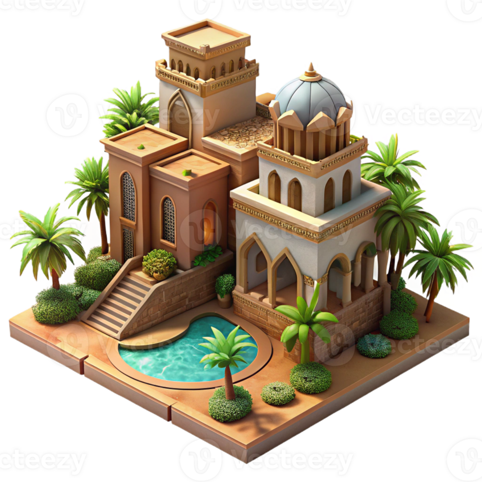 dramatic creative A Sprawling Desert Oasis with Lush Veget high quality png