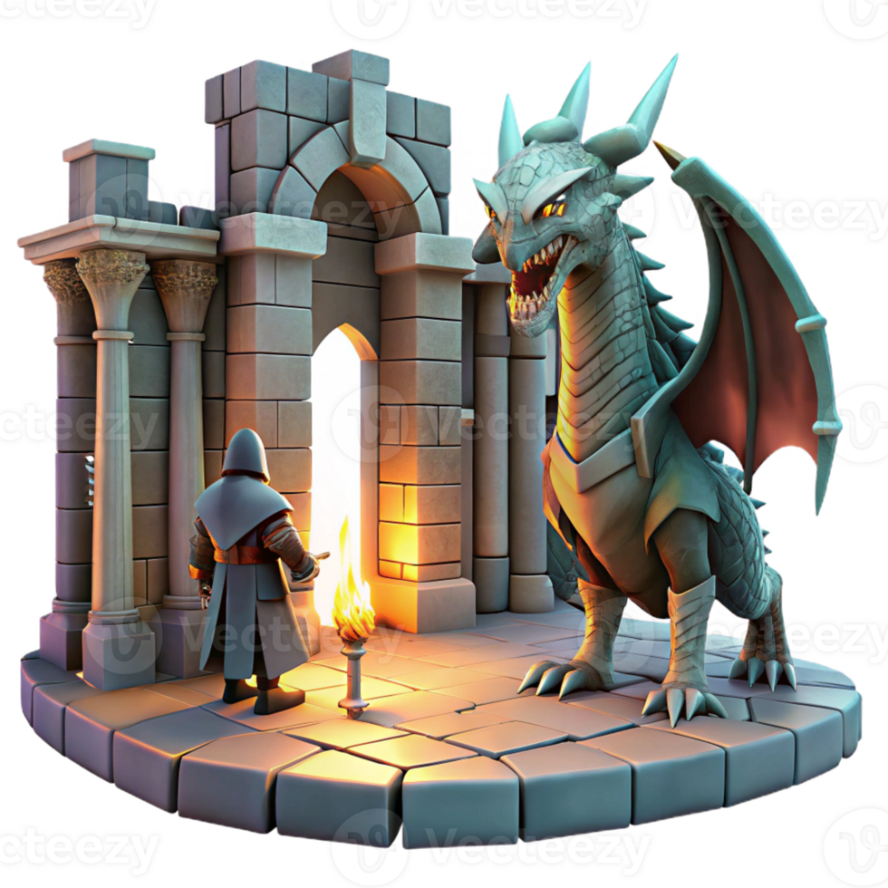 magnificent rustic A Brave Knight Facing a Monstrous Drago 4K png