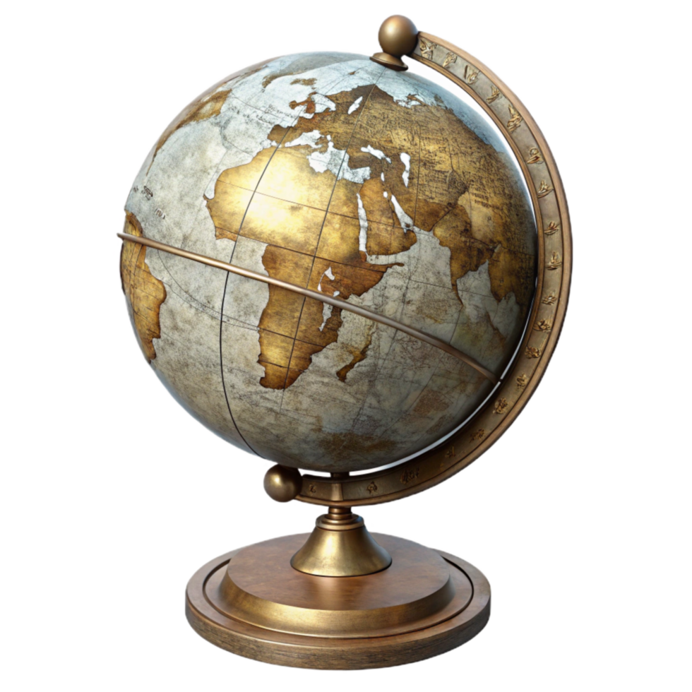 magnificent classic Antique Globe Transparent Background Detailed Cartography high resolution png