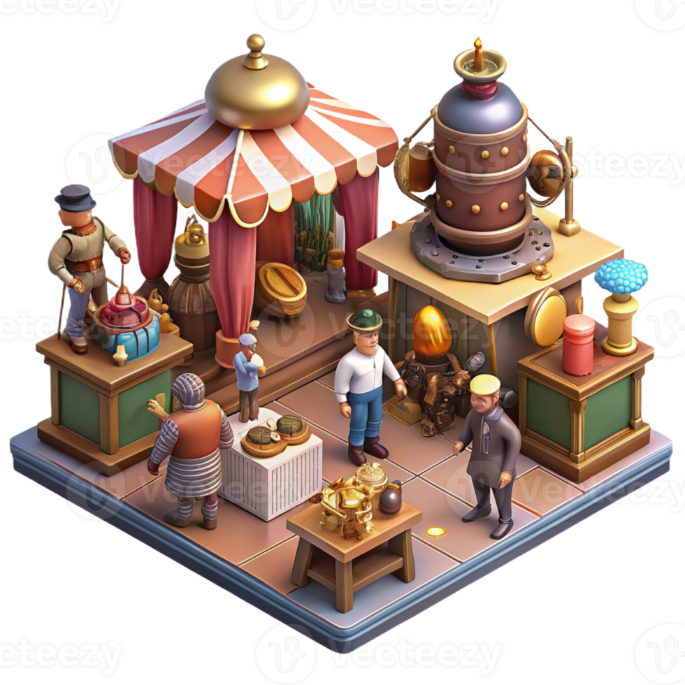dramatic modern A Bustling Steampunk Marketplace Filled W original png