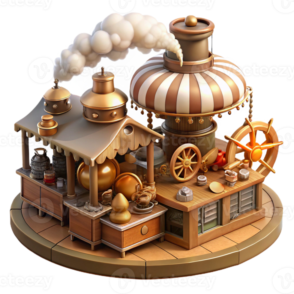 elegant artistic A Bustling Steampunk Marketplace Filled exclusive png