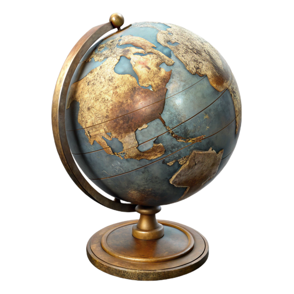 magnificent rustic Antique Globe with Detailed Cartography Cutout genuine png