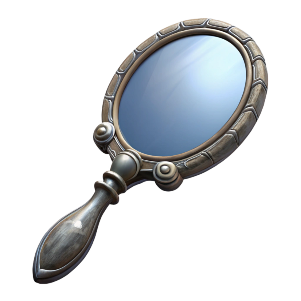 beautiful minimalist Antique Hand Mirror Silver Back on Transparent Background genuine png