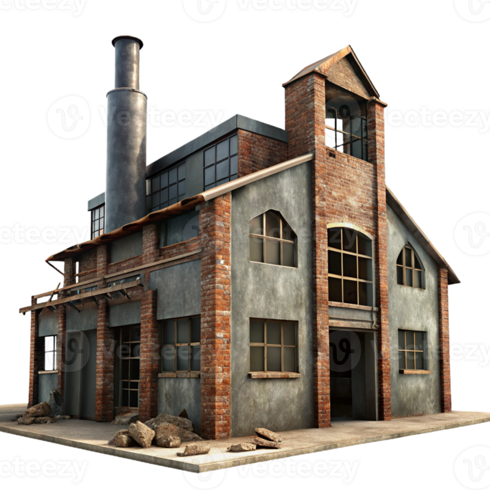 serene rustic A Dilapidated Factory with Broken Windows 4K png