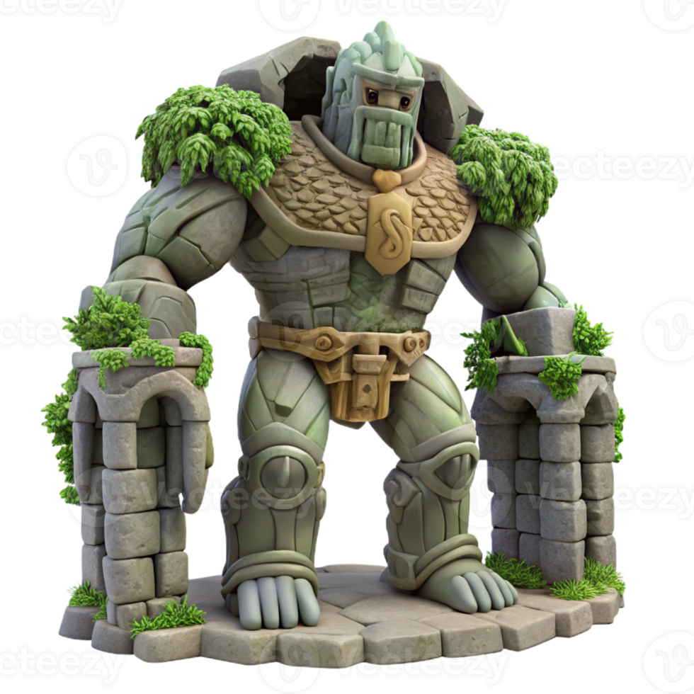 dramatic rustic A Towering Golem Made of Stone and Vines premium png