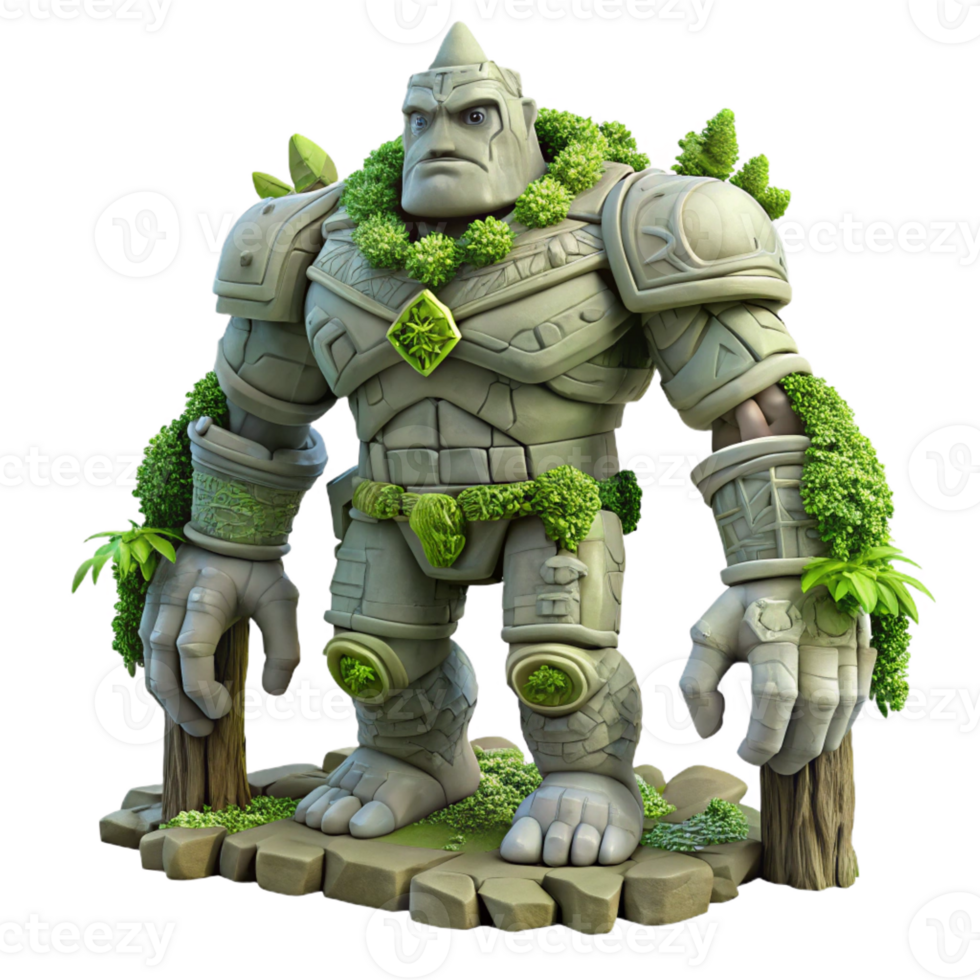 vibrant modern A Towering Golem Made of Stone and Vines original png