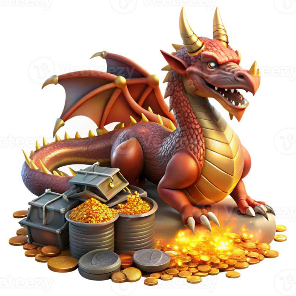 serene vintage A Powerful Dragon Guarding a Hoard of Tre genuine png